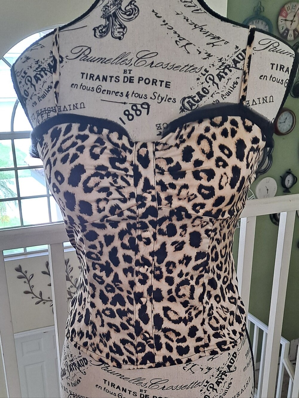 Leopard Print Bustier Top - Black & Cream